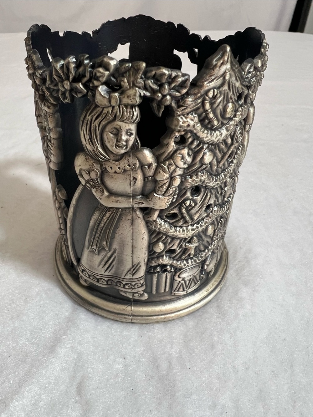 Vintage Pewter-Finish Christmas Votive